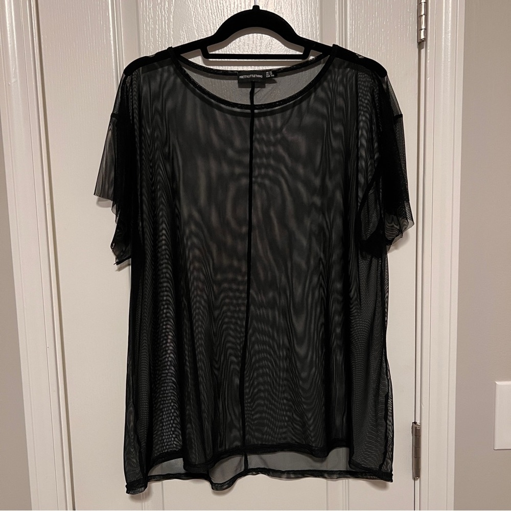 PrettyLittleThing Black Mesh Short Sleeve Top
